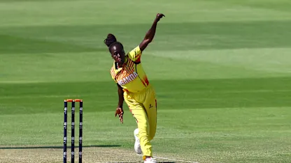 Sarah Akiteng of Uganda bowls during the ICC Women's T20 World Cup Qualifier 2024 match between Uganda and USA at Zayed Cricket Stadium on April 27, 2024 in Abu Dhabi, United Arab Emirates.