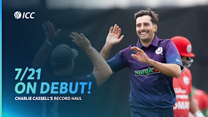 Logo of Charlie Cassell's record-breaking seven-for on debut | SCO v OMA | CWCL2 23-27