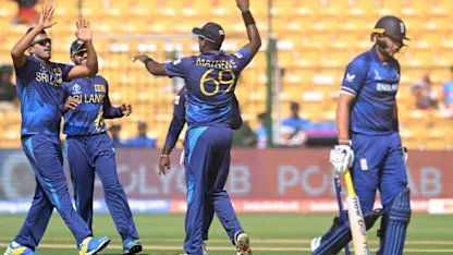 Logo of Sri Lanka rattle England with double strike in first Powerplay | CWC23