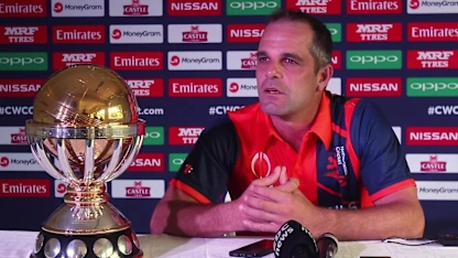 Neatherlands captain Peter Borren speaks before the ICC Cricket World Cup Qualifier
