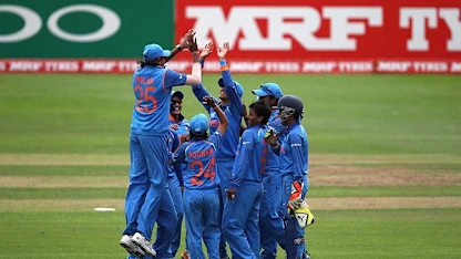 Indian players celebrate the wicket of Stafanie Taylor of West Indies during the ICC Women's World Cup 2017 match between West Indies and India