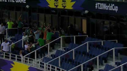 Zaman shimmies down the pitch and launches it for six