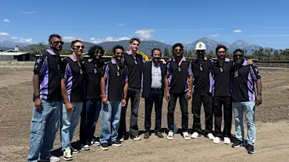 Knight Riders players alongside Knight Riders Sports CEO Venky Mysore