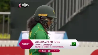 WICKET: Ayesha Zafar is caught off the bowling of Leigh Kasperek for 17