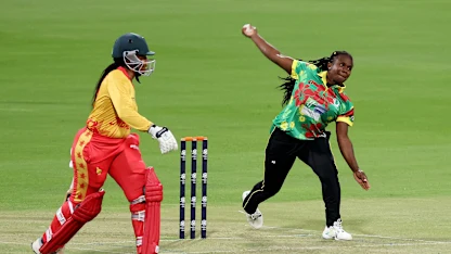 Selina Solman of Vanuatu bowls during the ICC Women's T20 World Cup Qualifier 2024 match between Zimbabwe and Vanuatu at Zayed Cricket Stadium on April 25, 2024 in Abu Dhabi, United Arab Emirates.