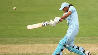Harmanpreet Kaur of India hits a six during the ICC Women's World Cup 2009 Super Six match 