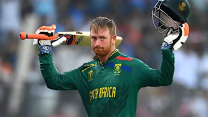Logo of Heinrich Klaasen firing in tough conditions at the World Cup | CWC23
