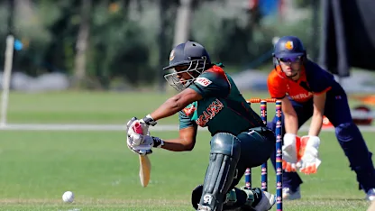 Logo of Match 7: Bangladesh Batsman Shamima Sultana plays a shot, Netherlands Women v Bangladesh Women, Group B, ICC Women's World Twenty20 Qualifier at Utrecht, 8th July 2018.