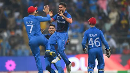 Logo of Azmatullah accounts for Warner, Inglis in near hat-trick | CWC23