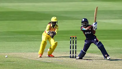 Disha Dhingra of USA bats during the ICC Women's T20 World Cup Qualifier 2024 match between Uganda and USA at Zayed Cricket Stadium on April 27, 2024 in Abu Dhabi, United Arab Emirates.