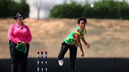 Vanessa Vira of Vanuatu bowls during the ICC Women's T20 World Cup Qualifier 2024 match between Vanuatu and Netherlands at Tolerance Oval on April 27, 2024 in Abu Dhabi, United Arab Emirates.