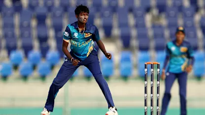 Kaveesha Dilhari of Sri Lanka looks on after bowling during the ICC Women's T20 World Cup Qualifier 2024 match between Sri Lanka and Uganda at Zayed Cricket Stadium on May 01, 2024 in Abu Dhabi, United Arab Emirates.