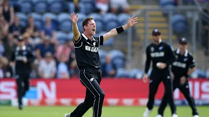 Logo of Matt Henry celebrates a wicket against Sri Lanka in Cardiff at the 2019 ICC Cricket World Cup