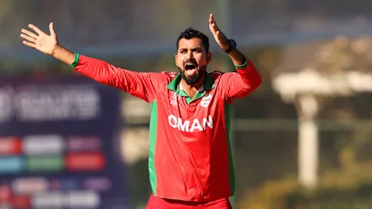 Logo of Bilal Khan fires for Oman with five-wicket haul | CWC23 Qualifier