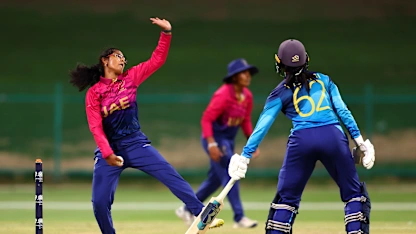 Vaishnave Mahesh of United Arab Emirates bowls during the ICC Women's T20 World Cup Qualifier 2024 Semi-Final match between United Arab Emirates and Sri Lanka at Zayed Cricket Stadium on May 05, 2024 in Abu Dhabi, United Arab Emirates.