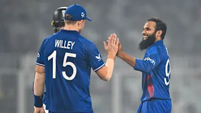 Logo of Rashid rips a googly past Shakeel | CWC23