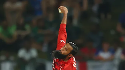 Adil Rashid of England in bowling action