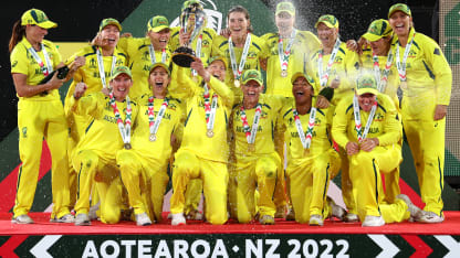 Australia lift the Women's World Cup trophy