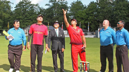 At the toss of the match Austria v Belgium at the ICC Europe Div 1 Tournament in Schiedam,The Netherlands.
