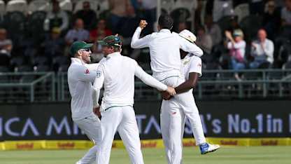 Maharaj celebrates a wicket