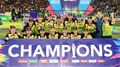 Australia celebrate after winning the ICC Women's T20 Cricket World Cup Final match between India and Australia at the Melbourne Cricket Ground on March 08, 2020 in Melbourne, Australia.