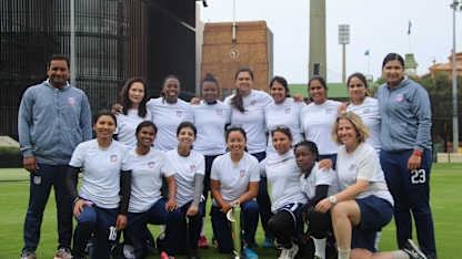USA Women's team poses with the trophy at the Sydney Cricket Ground in Australia