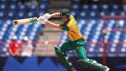 David Miller of South Africa plays a shot during the ICC Men's T20 Cricket World Cup West Indies & USA 2024 Super Eight match between England and South Africa at Daren Sammy National Cricket Stadium on June 21, 2024 in Gros Islet, Saint Lucia.