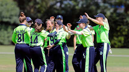 Match 1: Ireland Team celebrating a wicket, ICC Women's World Twenty20 Qualifier, Utrecht, 7th July 2018.