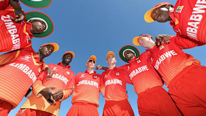 Zimbabwe U19 gather in a huddle before their first warm-up match against New Zealand.