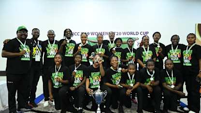 Nigeria show off their champion medals after winning the ICC U19 Women's T20 World Cup Africa Qualifier in Kigali to secure a ticket to Malaysia