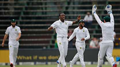 Kagiso Rabada celebrating the wicket of Kusal Mendis