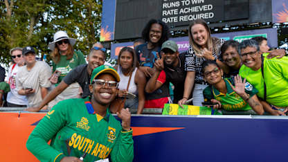 3 Sinalo Jafta during the ICC Women's T20 World Cup -semi-final applauding the Newlands crowd in Cape Town after making history to become the first South African side to reach a fina