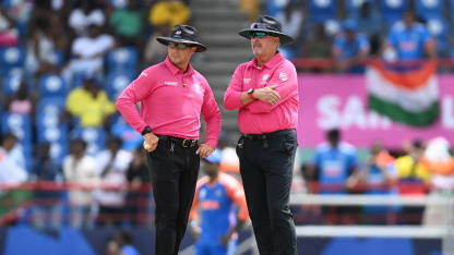 Umpires Richard Illingworth and Richard Kettleborough during the ICC Men's T20 Cricket World Cup West Indies & USA 2024 Super Eight match between Australia and India at Daren Sammy National Cricket Stadium on June 24, 2024 in Gros Islet, Saint Lucia.