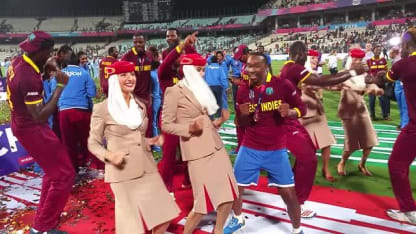 Stewardesses dance with Dwayne Bravo