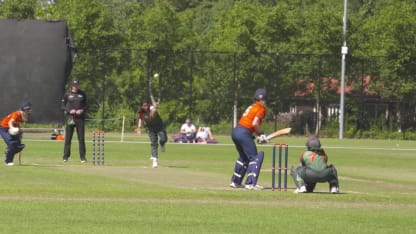 WT20Q: Robine Rijke of the Netherlands is bowled by Bangladesh's Nahida Akter