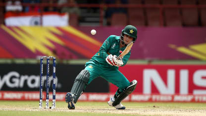 Bismah Mahroof of Pakistan bats during the ICC Women's World T20 2018 match between India and Pakistan at Guyana National Stadium on November 11, 2018 in Providence, Guyana.