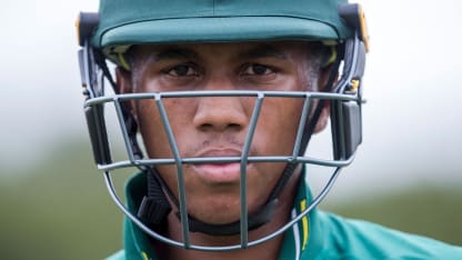 Wandile Makwetu slashes one over the ropes against West Indies