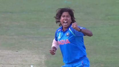 WICKET: Meg Lanning falls to Jhulan Goswani for a duck