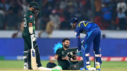 Rizwan collapses with cramp as he hits huge six | SL v PAK | CWC23