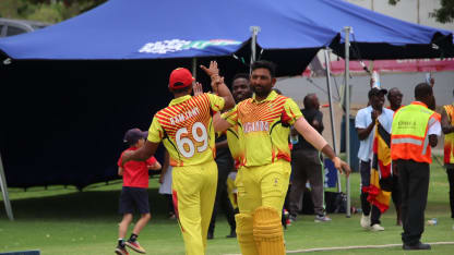 Uganda after bowling out Rwanda for 65.   Picture Credit: Cricket Uganda