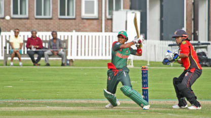 Match 4: Shamima Sultana belts one to midwicket, Bangladesh Women v PNG Women, Group A, ICC Women's World Twenty20 Qualifier at VRA Ground, Jul 7 2018