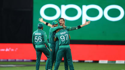 Aaron Finch departs after a peach from Shaheen Afridi