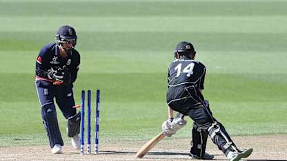 Luke Georgeson of New Zealand is run out during the ICC U19 Cricket World Cup .jpg