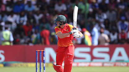 Peter Moor of Zimbabwe scores runs during The ICC Cricket World Cup Qualifier between the UAE and Zimbabwe at The Harare Sports Club on March 22, 2018 in Harare, Zimbabwe (©ICC).