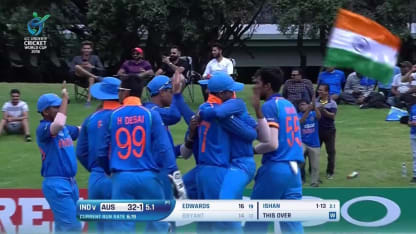 Ishan Porel takes the first wicket of the U19CWC final, dismissing Max Bryant for 14