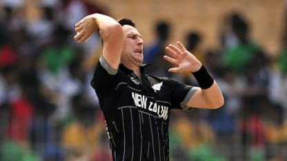 Matt Henry of New Zealand in bowling action during the ICC Men's Cricket World Cup India 2023 between New Zealand and Bangladesh