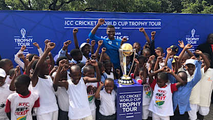South Africa pacer Lungi Ngidi met local children during the ICC Cricket World Cup Trophy Tour, driven by Nissan, at Hector Pieterson Memorial
