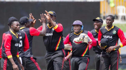 Players of Ghana celebrate after getting a breakthrough