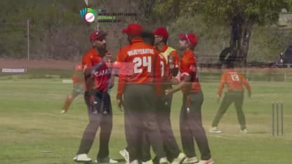 WCL 2: Namibia v Canada - Canada's Nikhil Dutta dismisses Namibia captain Gerhard Erasmus caught and bowled