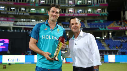 Pat Cummins presented the Sir Garfield Sobers Trophy by Ricky Ponting 